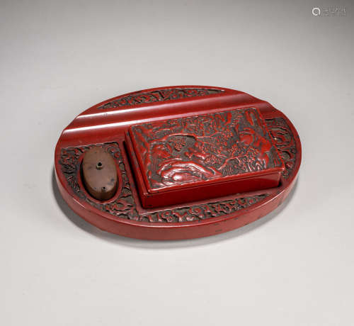 19th Japanese Antique Cinnabar Inkstone