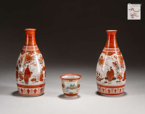 Set Of Japanese Antique Kutani Ware Pots&Cup