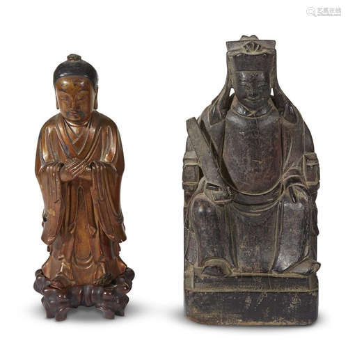 Two Chinese carved wood figures