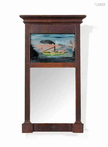 A small Classical mahogany and eglomise looking glass