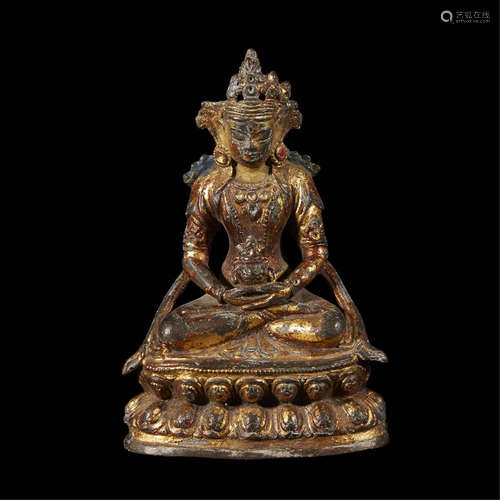 A Chinese lacquered copper alloy of Buddha Amitayus