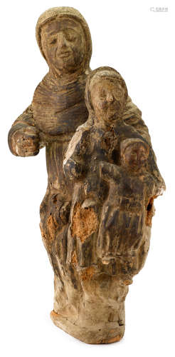 A Continental carved wood figure group of St. Anne with the Virgin and Child