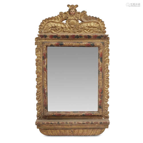 A MEXICAN POLYCHROMED GILTWOOD FRAME