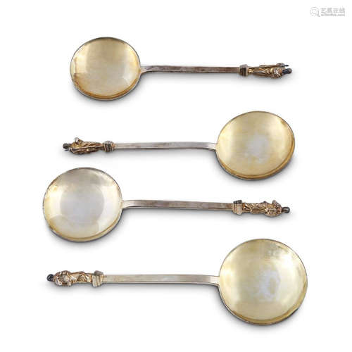 A SET OF FOUR INDIAN EP SILVER APOSTLE SPOONS