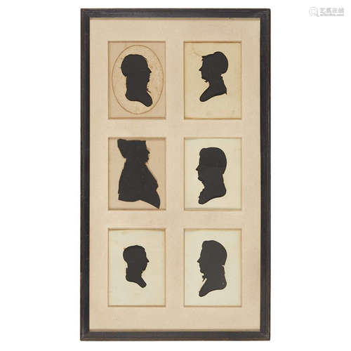 A framed group of six silhouettes