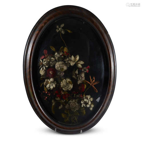 A Victorian needlework in oval frame