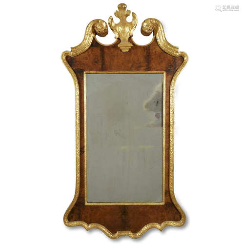 A George II style burl walnut and parcel-gilt looking glass