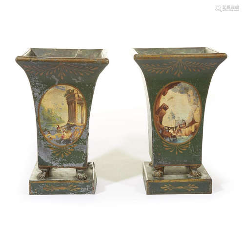 A pair of Regency tôle peinte vases