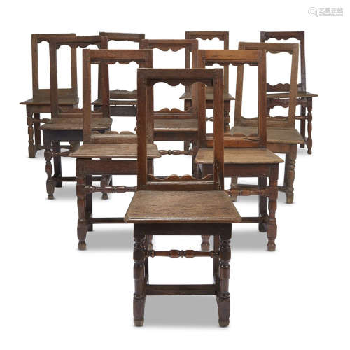 TEN CONTINENTAL BAROQUE TURNED WALNUT OPEN BACK HALL CHAIRS