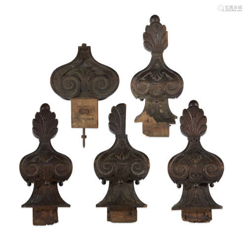 FIVE ASSORTED CARVED WOOD ARCHITECTURAL FRAGMENTS