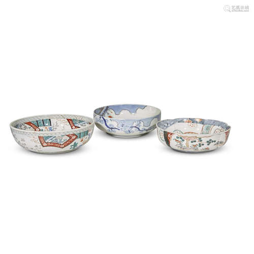 A group of three Japanese Arita porcelain bowls