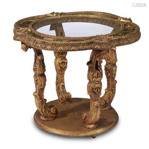 A Baroque style capiz shell-inlaid giltwood side table