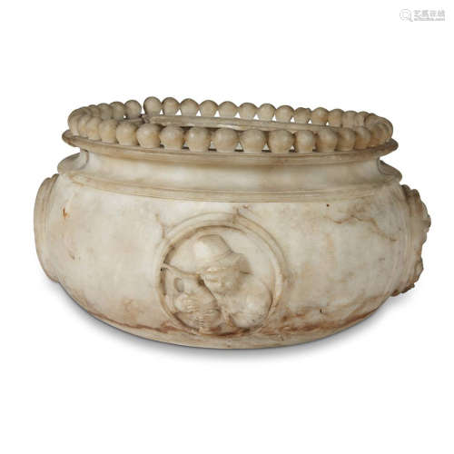 AN ITALIAN GOTHIC REVIVAL ALABASTER BOWL