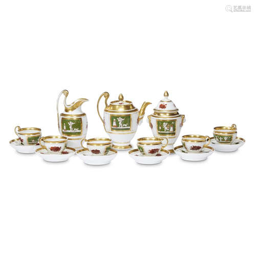 A Restauration Paris porcelain parcel-gilt and hand painted tea service