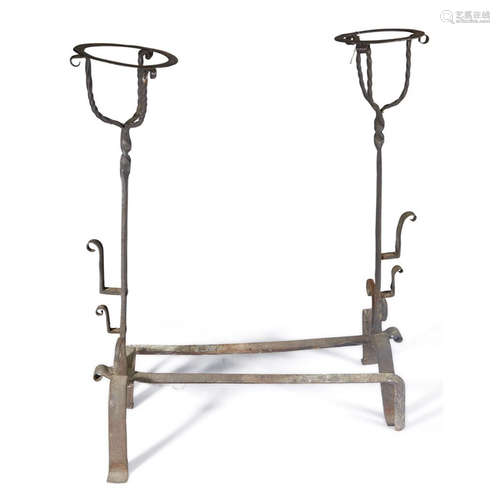 A PAIR OF WROUGHT IRON ANDIRONS