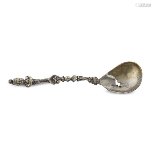 A SILVER SPOON WITH FIGURAL HANDLE