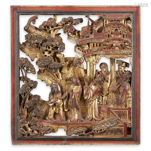 A Chinese carved gilt wood wall panel