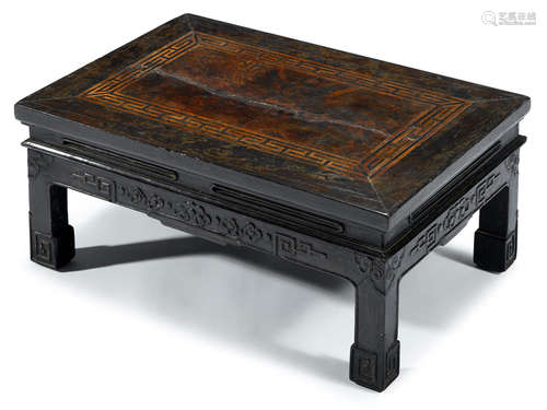 A Chinese teimu, burlwood and softwood inlaid kang table