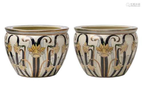 A PAIR OF ITALIAN EARTHENWARE JARDINIERES by G.