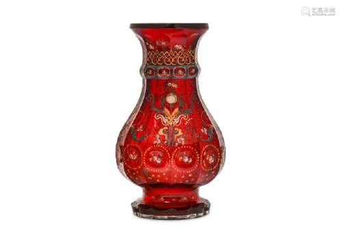A LARGE BOHEMIAN RUBY GLASS VASE MADE FOR THE PERSIAN