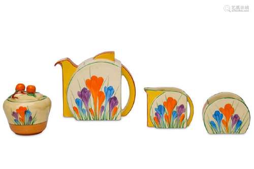 A CLARICE CLIFF 'CROCUS' PATTERN PART BREAKFAST SET