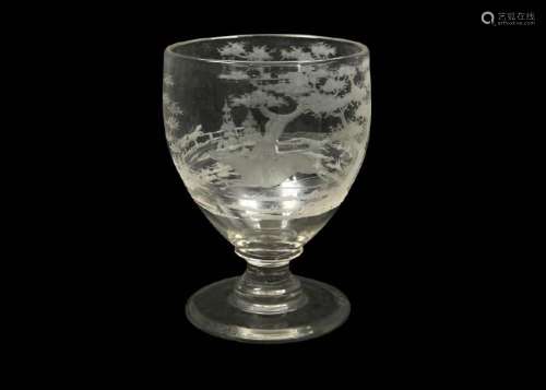 A LARGE ENGRAVED GLASS HUNTING GOBLET