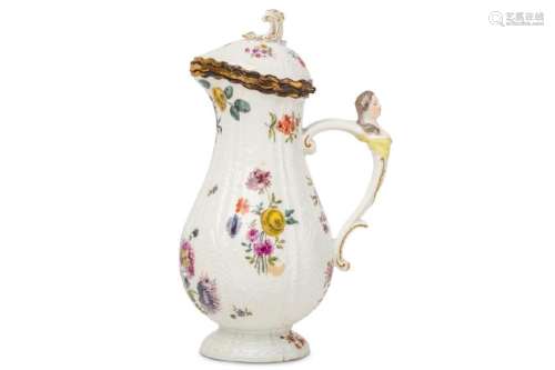 A MEISSEN GILT-METAL MOUNTED PORCELAIN EWER AND COVER