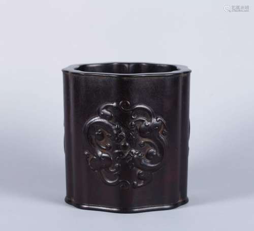 A Chinese Carved Zitan Brush Pot