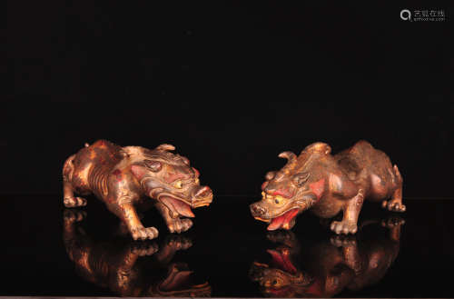 A Pair of Chinese Gilt Bronze Foo-Dog