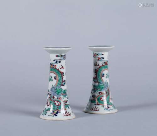 A Pair of Chinese Dou-Cai Porcelain Candle Holders