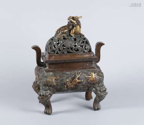 A Chinese Gilt Bronze Incense Burner