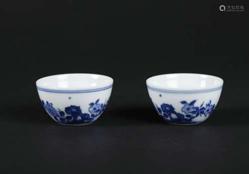 A Pair of Chinese Blue and White Porcelain Cups