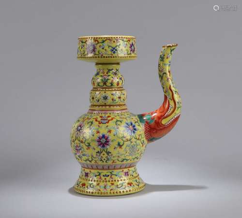 A Chinese Yellow Ground Famille-Rose Porcelain Vase