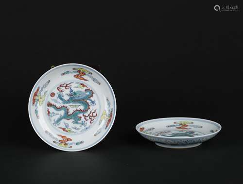 A Pair of Chinese Dou-Cai Porcelain Plates