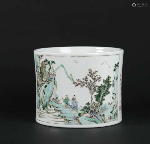 A Chinese Wu-Cai Porcelain Brush Pot