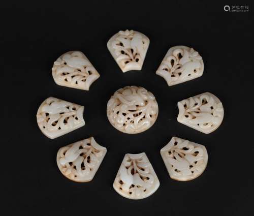 Set of Nine Chinese Carved Jade Belt Pendants