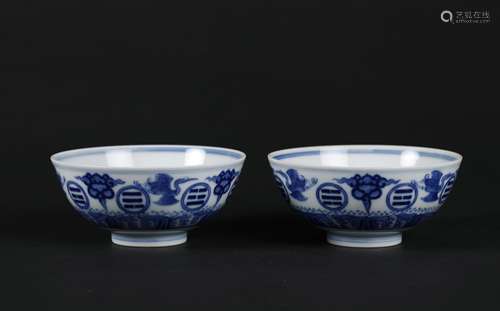 A Pair of Chinese Blue and White Porcelain Bowls