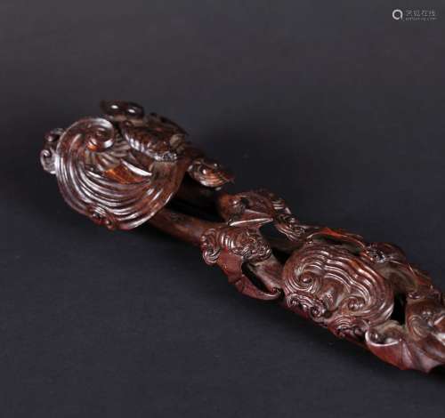 A Chinese Carved Zitan Ruyi