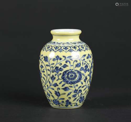 A Chinese Yellow Ground Blue and White Porcelain Jar