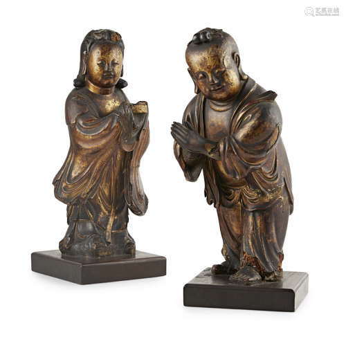 LACQUERED WOODEN FIGURES OF SHANCAI AND LONGNÜ