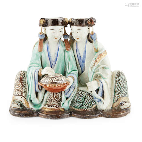 SHIWAN POTTERY FIGURAL GROUP OF THE HEHE TWINS