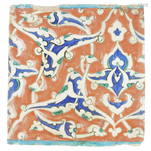 IZNIK UNDERGLAZE-PAINTED POTTERY BORDER TILE