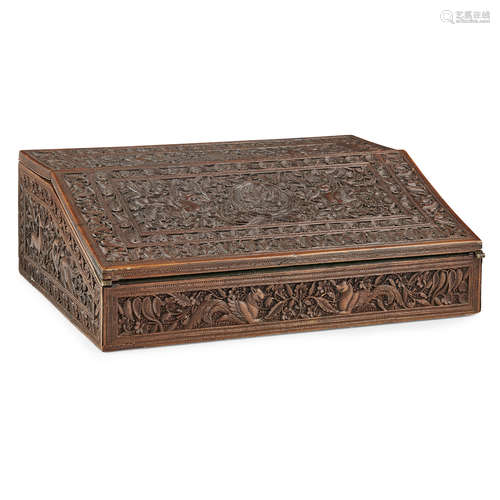 CARVED ANGLO-INDIAN SANDALWOOD LAP DESK