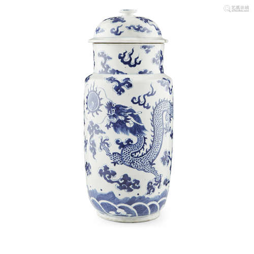 BLUE AND WHITE 'DRAGON' VASE AND COVER