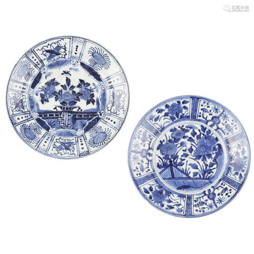 TWO BLUE AND WHITE 'KRAAK' DISHES