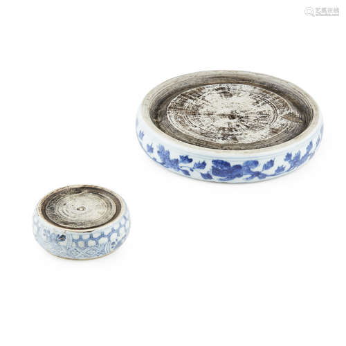 TWO BLUE AND WHITE PORCELAIN INKSTONES