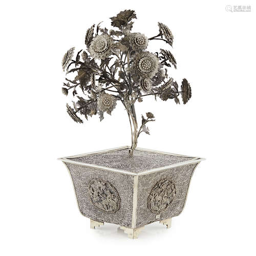 SILVER FILIGREE CHRYSANTHEMUM TREE AND JARDINIÈRE