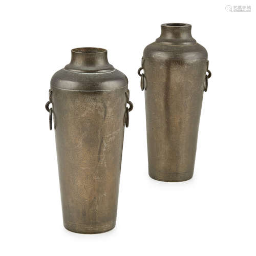 PAIR OF SILVER-INLAID BRONZE VASES