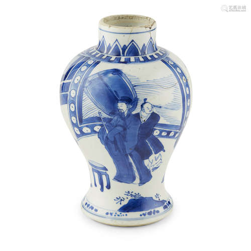 SMALL BLUE AND WHITE 'BIRTHDAY CELEBRATION' BALUSTER VASE