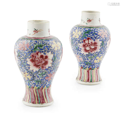 PAIR OF FAMILLE ROSE BALUSTER VASES